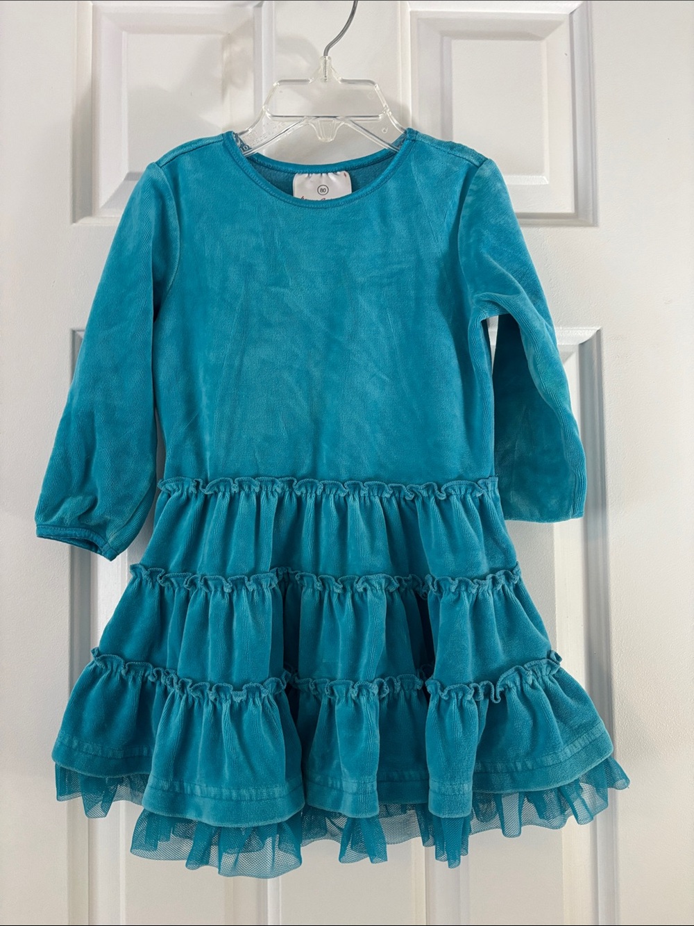 Hanna Andersson Teal Velvet Ruffle Tiered Dress